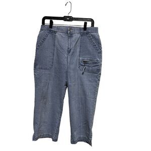 Pappagallo Womens Size 12 Light Wash Blue Stretch Denim Capri Cargo Pants